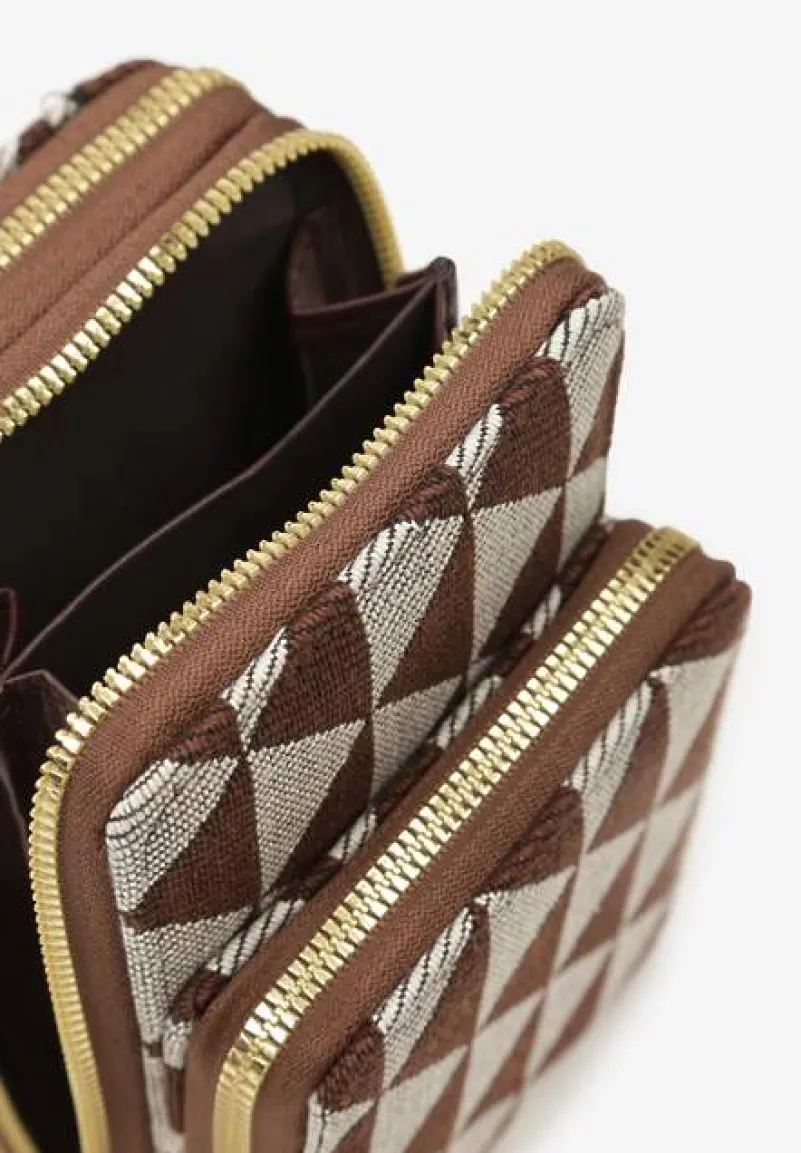 Brązowa Torebka Etui na Telefon na Ramię Zapinana na Suwak Sevse