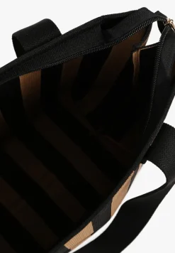 Brązowa Torebka Shopperka z Suwakiem w Paski Saloniela