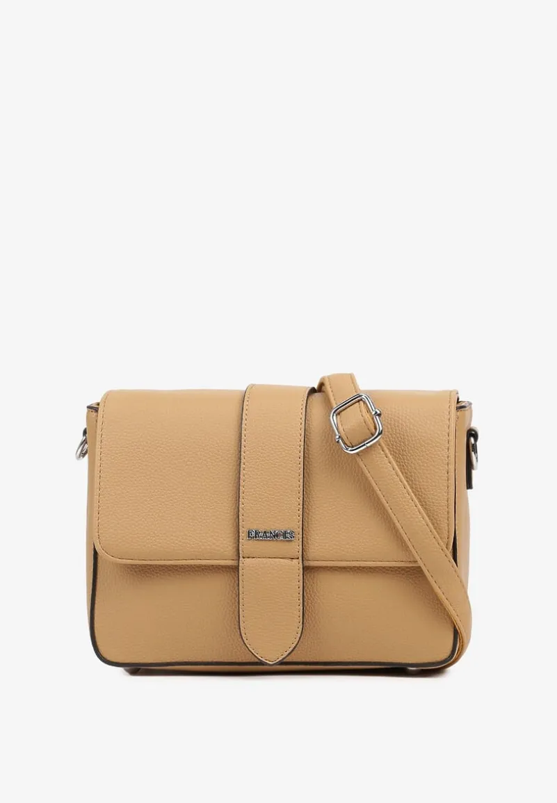 Brązowa Torebka Typu Listonoszka z Klapą Zdobiona Aplikacją Niraline