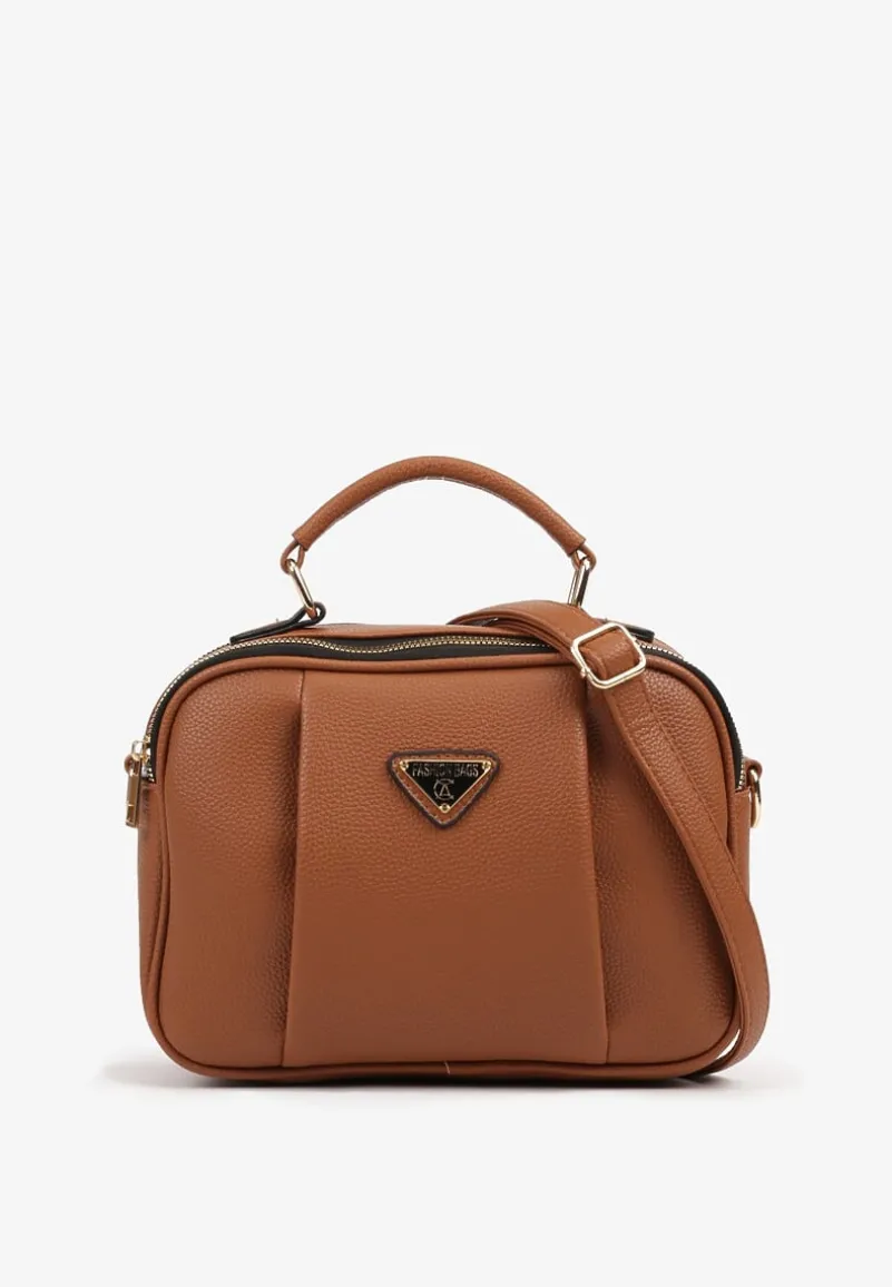 Brązowa Torebka w Stylu Listonoszki z Geometryczną Ozdobą Nanolira