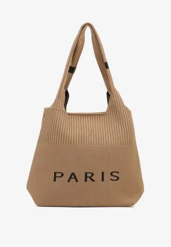 Brązowa Trapezowa Torebka Typu Shopper z Ozdobnym Napisem Salirenia