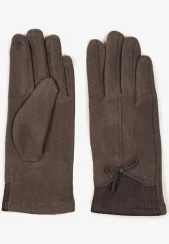 Brązowe Rękawiczki z Bawełną Cyrkoniami i Kokardką Adelirra