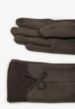 Brązowe Rękawiczki z Bawełną Cyrkoniami i Kokardką Adelirra