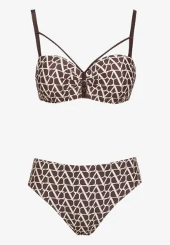 Brązowe Bikini Biustonosz i Majtki Typu Figi w Geometryczny Wzór Linarissa