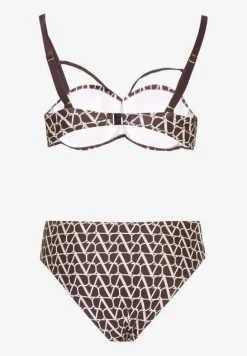 Brązowe Bikini Biustonosz i Majtki Typu Figi w Geometryczny Wzór Linarissa
