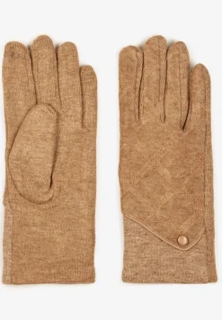 Brązowe Dzianinowe Rękawiczki Eleganckie z Ozdobnym Guzikiem Senindra