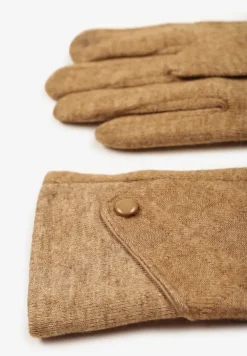 Brązowe Dzianinowe Rękawiczki Eleganckie z Ozdobnym Guzikiem Senindra