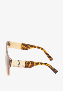 Brązowe Geometryczne Okulary Przeciwsłoneczne w Panterkę z Filtrem UV Griosae