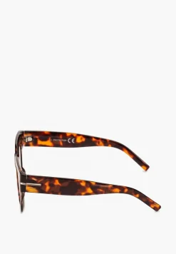 Brązowe Klasyczne Okulary Przeciwsłoneczne z Metalowym Detalem Okordia