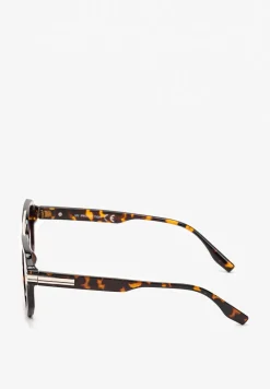 Brązowe Okulary Przeciwsłoneczne w Stylu Pilotek ze Złotymi Wstawkami Climilia