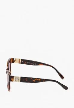 Brązowe Okulary Przeciwsłoneczne z Cyrkoniami i Złotymi Elementami Tinastta