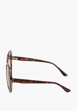 Brązowe Okulary Przeciwsłoneczne Ozdobione Metalowymi Elementami z Lekkiego Tworzywa Menina