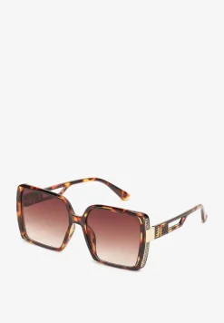 Brązowe Okulary Przeciwsłoneczne z Filtrem UV i Geometrycznym Wzorem Talidessa