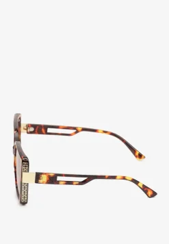 Brązowe Okulary Przeciwsłoneczne z Filtrem UV i Geometrycznym Wzorem Talidessa