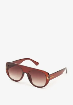 Brązowe Okulary Przeciwsłoneczne z Filtrem UV i Grubą Oprawką Frodina