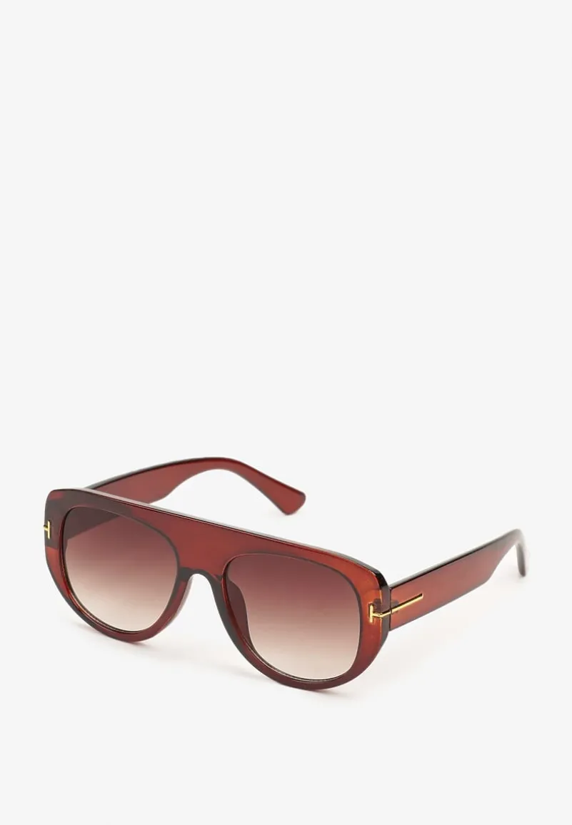 Brązowe Okulary Przeciwsłoneczne z Filtrem UV i Grubą Oprawką Frodina