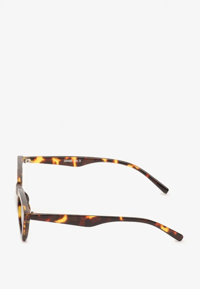 Brązowe Okulary Przeciwsłoneczne z Filtrem UV Kocie Oczy z Metalicznym Zdobieniem Flessa