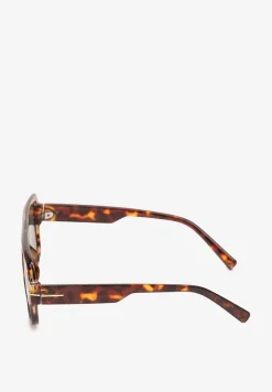 Brązowe Okulary Przeciwsłoneczne z Filtrem UV z Geometryczną Oprawką Galenaria