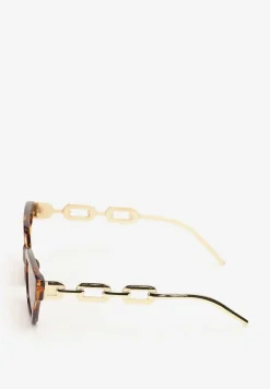 Brązowe Przeciwsłoneczne Okulary z Filtrem UV z Geometryczną Oprawką Grilea