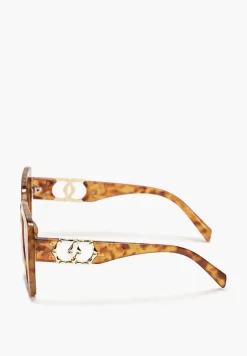 Brązowe Przeciwsłoneczne Okulary o Kwadratowym Kształcie z Ozdobnymi Nausznikami Emmanitte