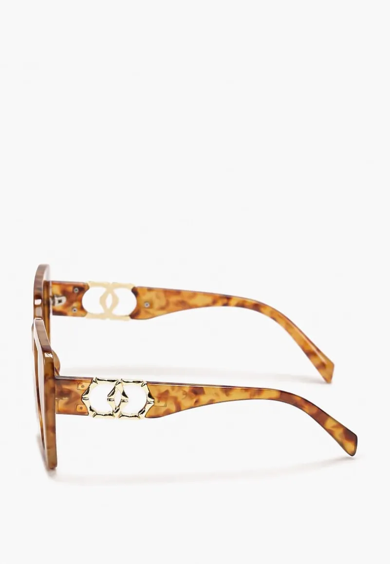 Brązowe Przeciwsłoneczne Okulary o Kwadratowym Kształcie z Ozdobnymi Nausznikami Emmanitte