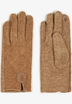 Brązowe Rękawiczki z Bawełną Ozdobione Pomponem i Rozcięciem Zinnaletha