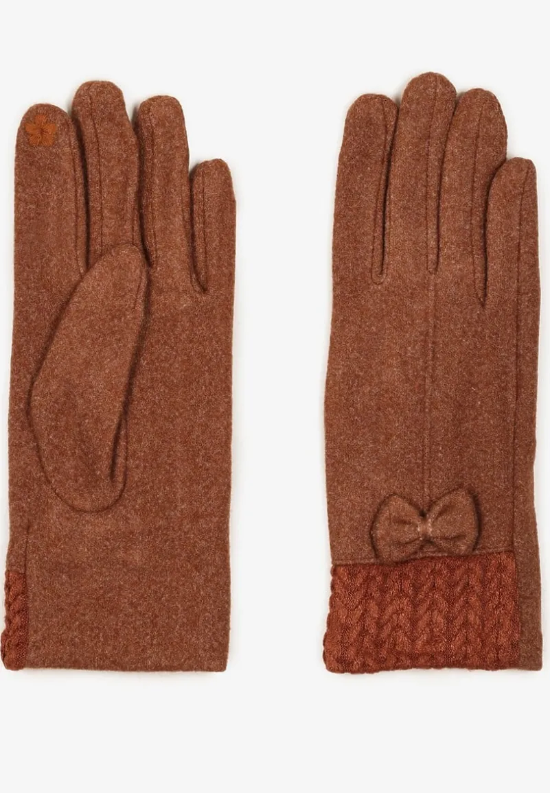 Brązowe Rękawiczki z Bawełną Ozdobione Kokardką Visemi