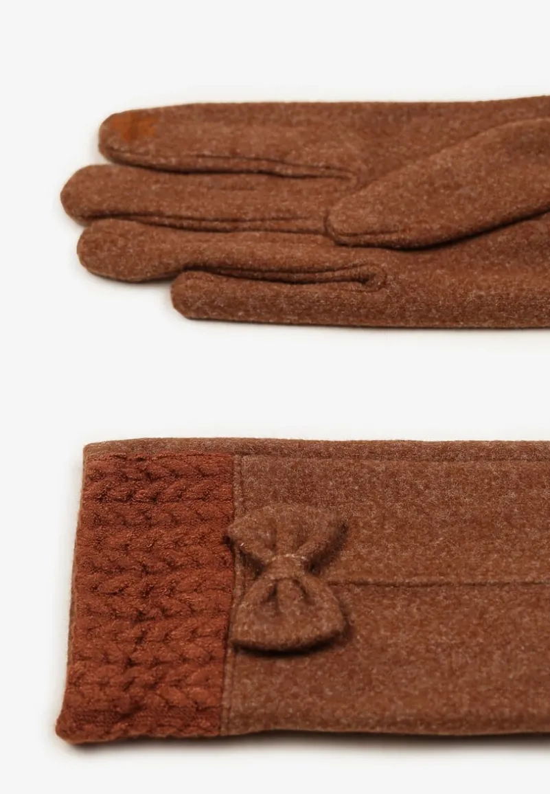 Brązowe Rękawiczki z Bawełną Ozdobione Kokardką Visemi