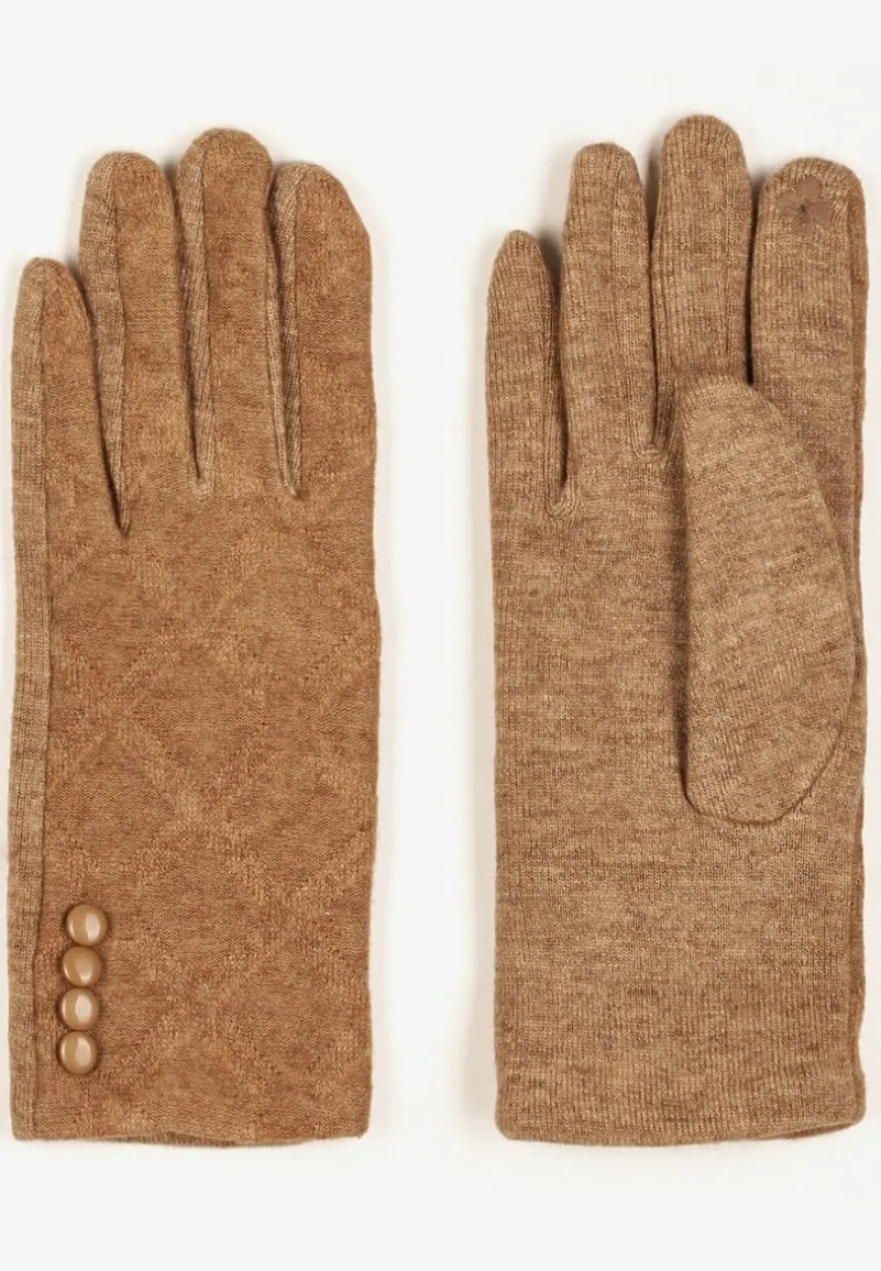 Brązowe Rękawiczki z Bawełną i Ozdobnymi Guzikami Zinnaeth