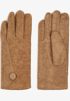 Brązowe Rękawiczki z Bawełną Ozdobione Guzikiem Zinorith