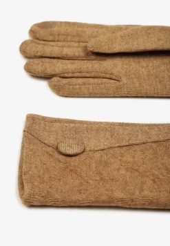 Brązowe Rękawiczki z Bawełną Ozdobione Guzikiem Zinorith