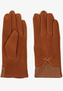 Brązowe Rękawiczki z Bawełną Cyrkoniami i Kokardką Adelirra