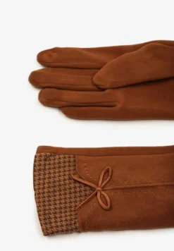 Brązowe Rękawiczki z Bawełną Cyrkoniami i Kokardką Adelirra