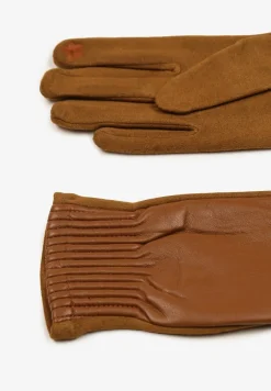 Brązowe Rękawiczki z Marszczonym Wzorem Lynlemi