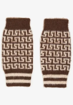 Brązowe Rękawiczki z Wełną o Fasonie Bez Palców z Geometrycznym Wzorem Tosline