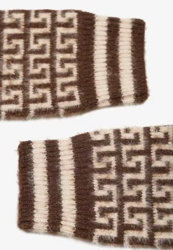 Brązowe Rękawiczki z Wełną o Fasonie Bez Palców z Geometrycznym Wzorem Tosline