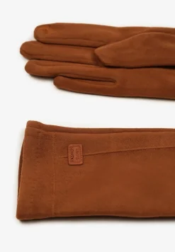Brązowe Rękawiczki Zimowe z Bawełną Ozdobione Aplikacją Gralemi