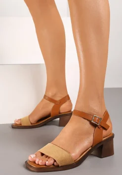 Brązowe Sandały Boho z Imitacją Drewna na Obcasie i Podeszwie Effioma