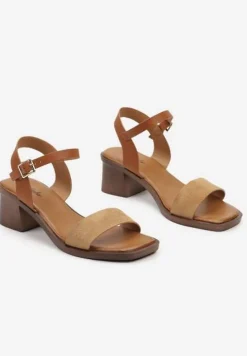 Brązowe Sandały Boho z Imitacją Drewna na Obcasie i Podeszwie Effioma