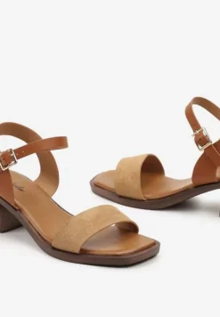 Brązowe Sandały Boho z Imitacją Drewna na Obcasie i Podeszwie Effioma