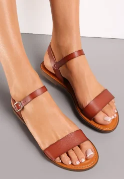 Brązowe Sandały na Płaskiej Podeszwie Deellel