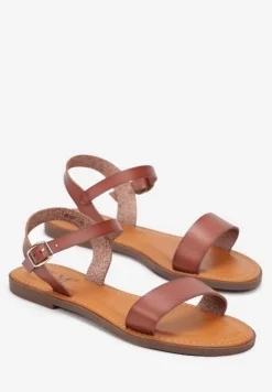 Brązowe Sandały na Płaskiej Podeszwie Deellel