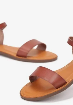 Brązowe Sandały na Płaskiej Podeszwie Deellel