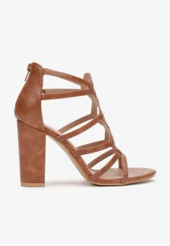 Brązowe Sandały na Słupku z Paskami Ocotia