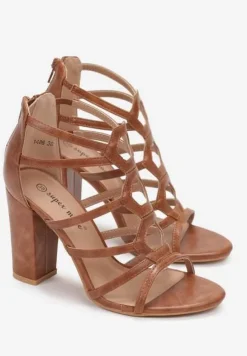 Brązowe Sandały na Słupku z Paskami Ocotia