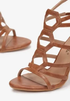 Brązowe Sandały na Słupku z Paskami Ocotia