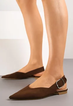 Brązowe Sandały Vices Typu Slingback z Wkładką ze Skóry Naturalnej Rallora