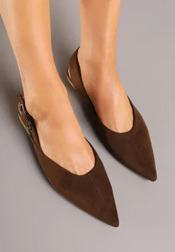 Brązowe Sandały Vices Typu Slingback z Wkładką ze Skóry Naturalnej Rallora