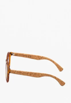 Brązowe Zaokrąglone Okulary Przeciwsłoneczne z Kontrastującymi Zausznikami Toralea