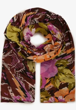 Brązowo-Różowy Bawełniany Szalik Apaszka z Modnym Wzorem Xorria